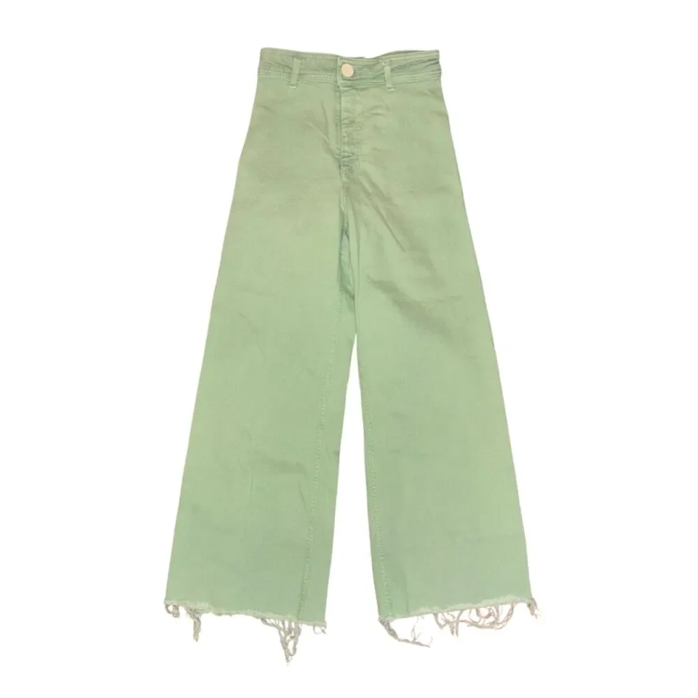 Zara Green Wide Leg High-Waist Jeans Size 2 Statement Denim - Picture 4 of 5